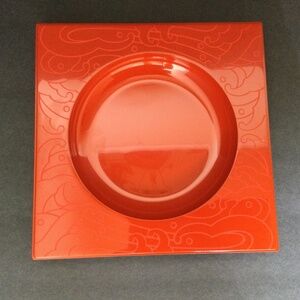 Japanese Echizen Urushi Lacquer Square Serving Plate Orange/Red  - Picture 3 of